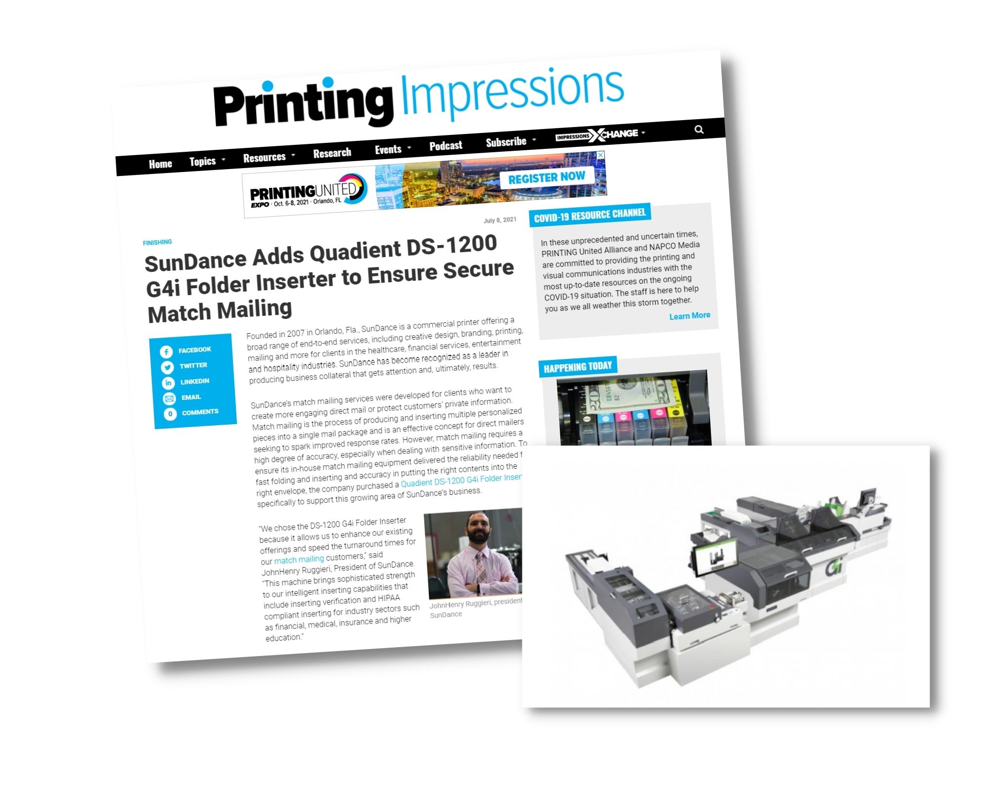 Printing Impressions’ Latest Article On Our Quadient DS-1200 Intelligent Inserter Purchase