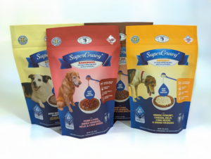 SunDance printed four Clear Conscience Pet SuperGravy pouches on a white background