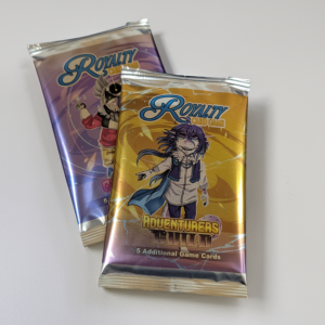 Two foil card sleeves for Royalty card game